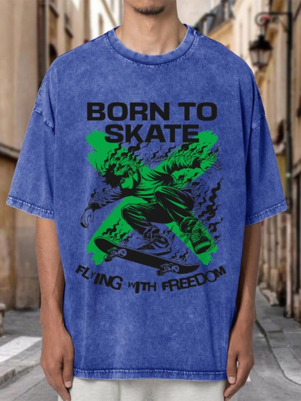 Born To Skate Skateboarder Green Graphic Streetwear T-shirt VXGHVXGD03